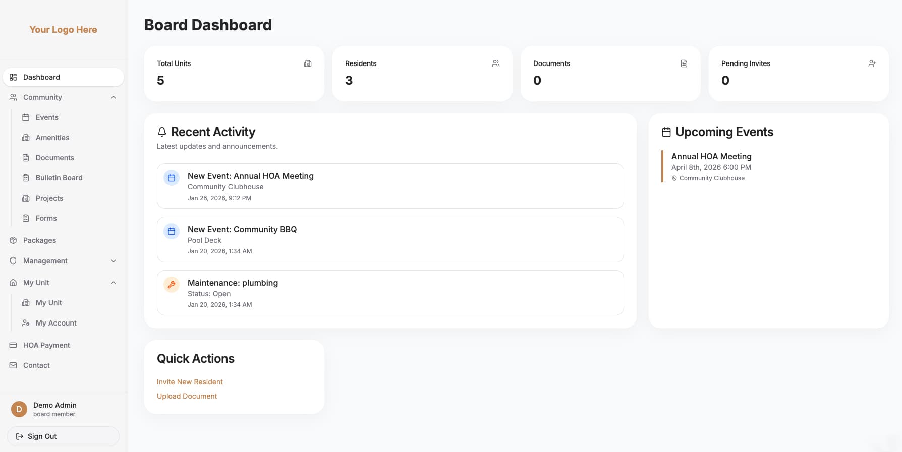 HOA Resident Hub Dashboard